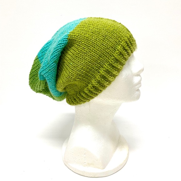 Hand Knit Striped Slouchy Beanie with Antler Cable Design One Size Fits Most - Picture 3 of 5